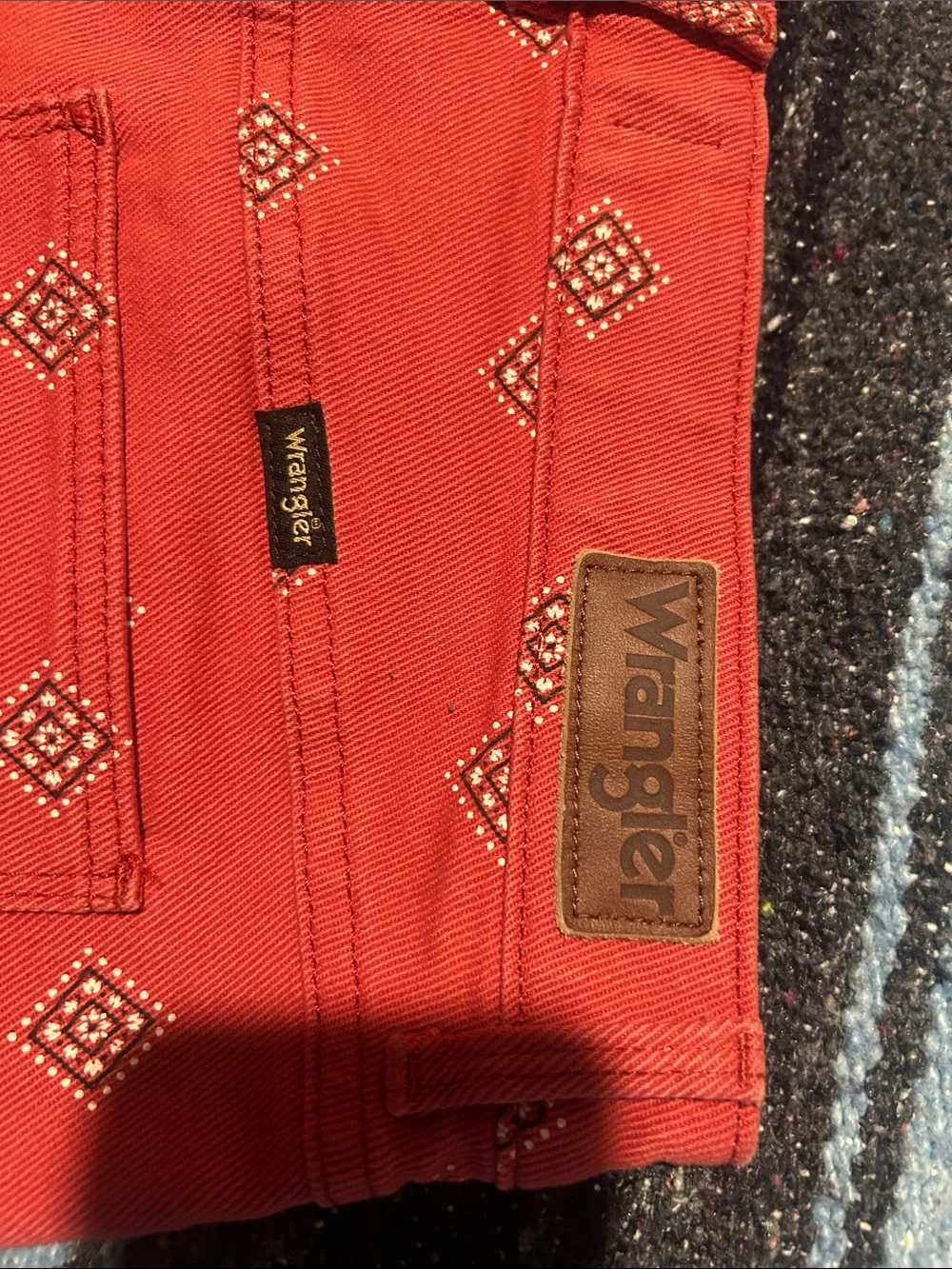 Wrangler Red Printed Cutoff Denim Shorts - Picture 2 of 4